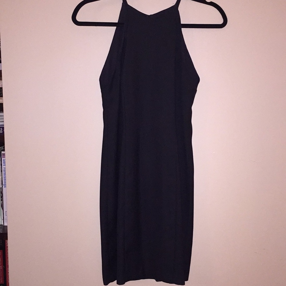 Little black dress with halter top and open back